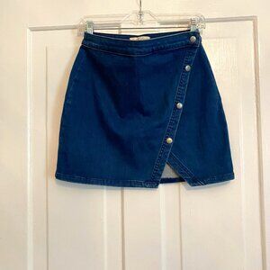 Free People Snap Up Wrap Style Denim Mini Skirt